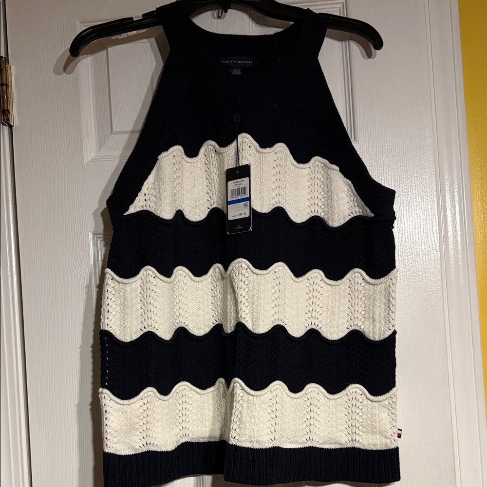 Black and White Striped Knit Tank Top